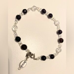 Clear Crystal and Deep Purple Beaded Ankle Bracelet with Believe Charm